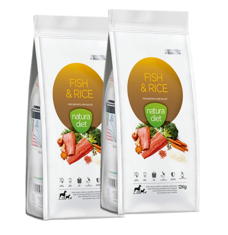natura-diet-fish-rice-pescado-y-arroz 2 sacos Pienso Natura Diet pescado y arroz de 12kg - Imagen 1